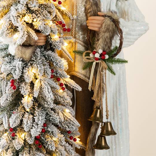 Glitzhome® 4FT Oversized Christmas Woodland Santa with 5FT Lighted Flocked Artificial Christmas Tree